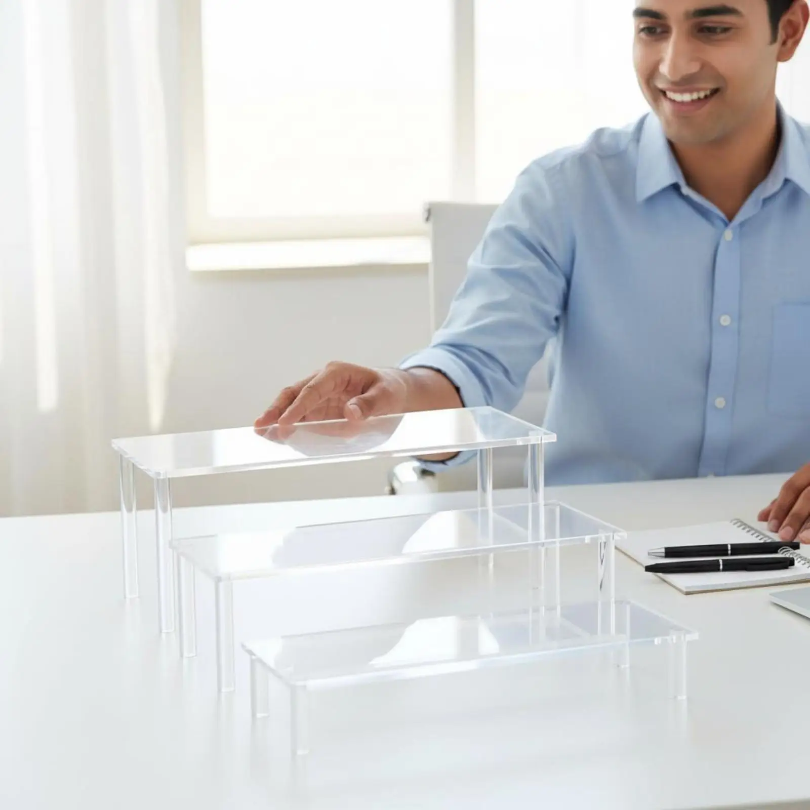 Three-Tier Organizer Transparent Acrylic Desktop Shelf Layered Clear Tiered Organizer for Office Desk