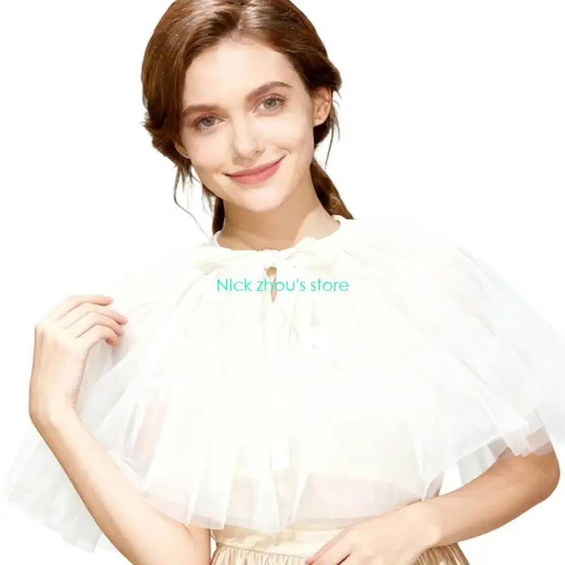 E15E زي تنكري قابل للفصل شال زفاف تول داكن تصميم مرن نسيج شبكي متجدد الهواء إكسسوار العروس