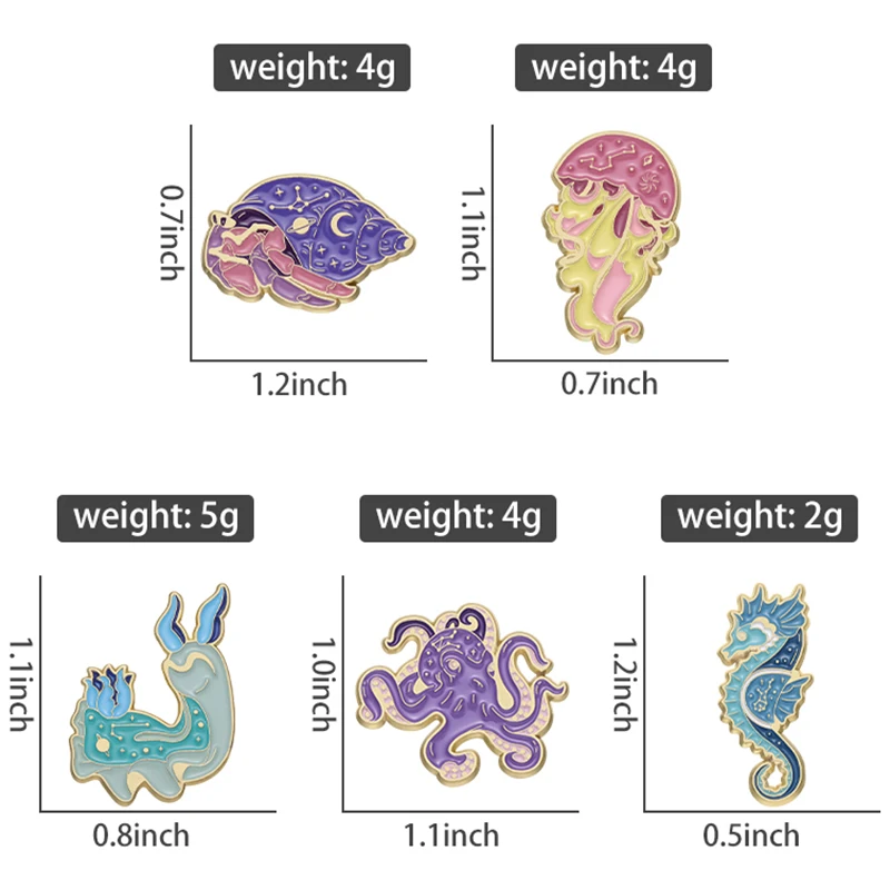 Милые морские существа, эмалированные булавки на заказ, морской конек, осьминог, раковина, броши, значки на лацканах, ювелирные изделия с животными, подарок для детей, друзей
