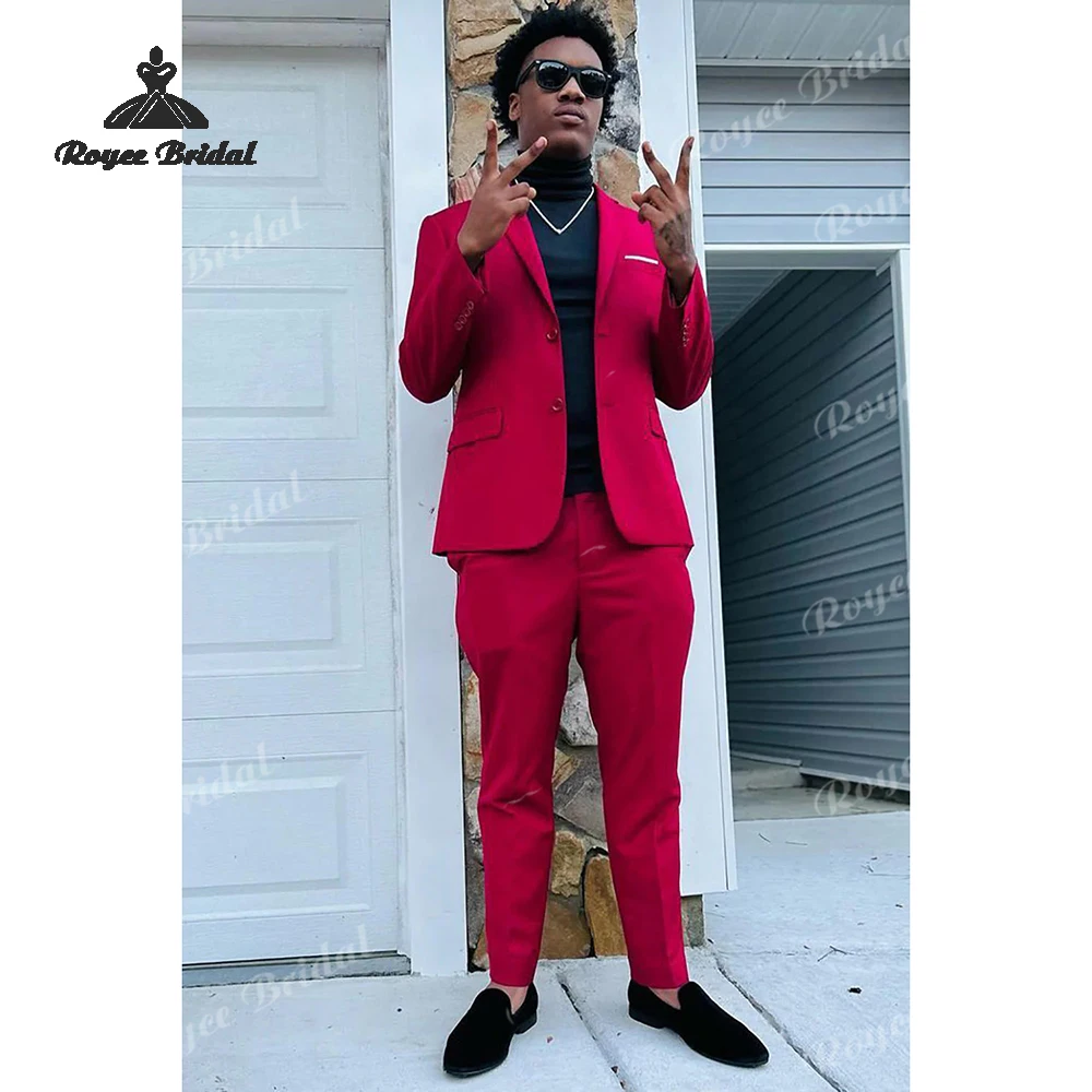 

Red Two Piece SIngle Breasted Men's Suit Wedding 2026 Notched Lapel Causal Prom Evening Suit Customized trajes para hombre