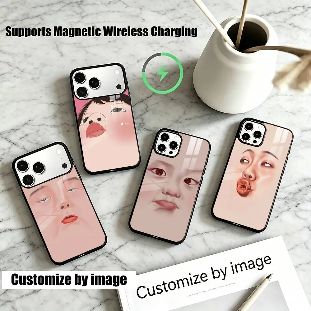 Abstract Facial E-Expressions  Phone Case For iPhone18,17,16,15,14,13Plus,Pro Supports Magnetic Wireless Charging