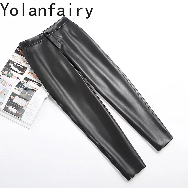 Female High Waist Pants Spring Autumn 2024 Women's Trousers Real Sheepskin Leather Pants for Women Harem Pants Ropa Zjt2376