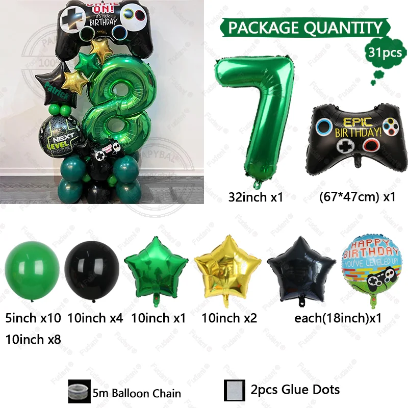 31 قطعة من بالونات موضوع لوحة الألعاب باللون الأخضر رقم مجموعة بالونات عيد الميلاد موضوع اللعبة ديكور الحفلات هدايا مفاجأة لأعياد ميلاد الأطفال #5