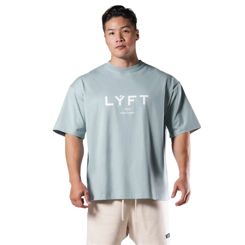 LYFT New Gym Short Sleeve Mens T Shirt Loose Fitness Muscle Men Tee Breathable Sports Training Shirts Casual Crew Neck Men's Top