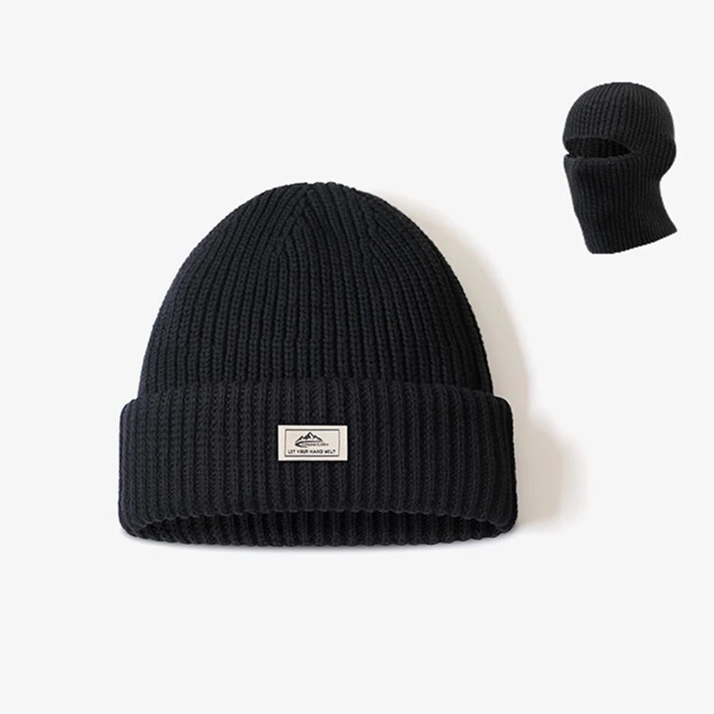 

knit hat face mask Winter Warm Hat for Men Outdoor Thick Knit Cotton Beanie Hat for Cold Weather Skiing Hiking Running