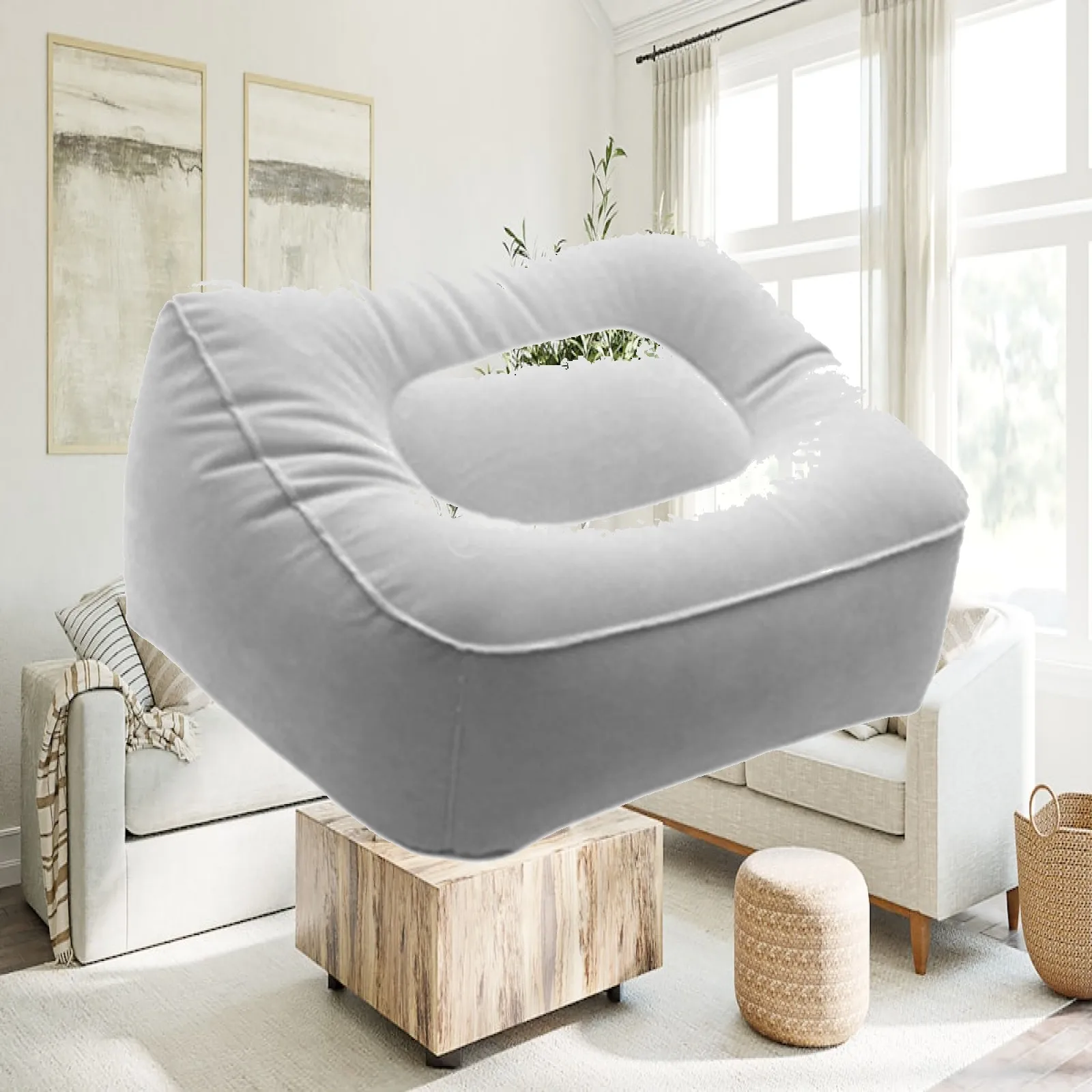 Ergonomic Foot Rest Stool Inflatable Cushion Portable for Home Office Airplane Train Relaxing Leg Support
