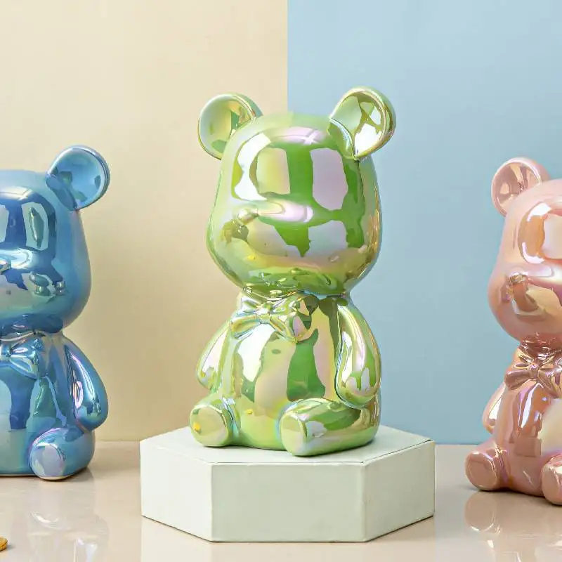 Ins Nordic Fashion Kids Cute Bear Piggy Bank Decorazioni Figurine da tavolo Casa per soggiorno Arredamento camera da letto Statue ornamentali