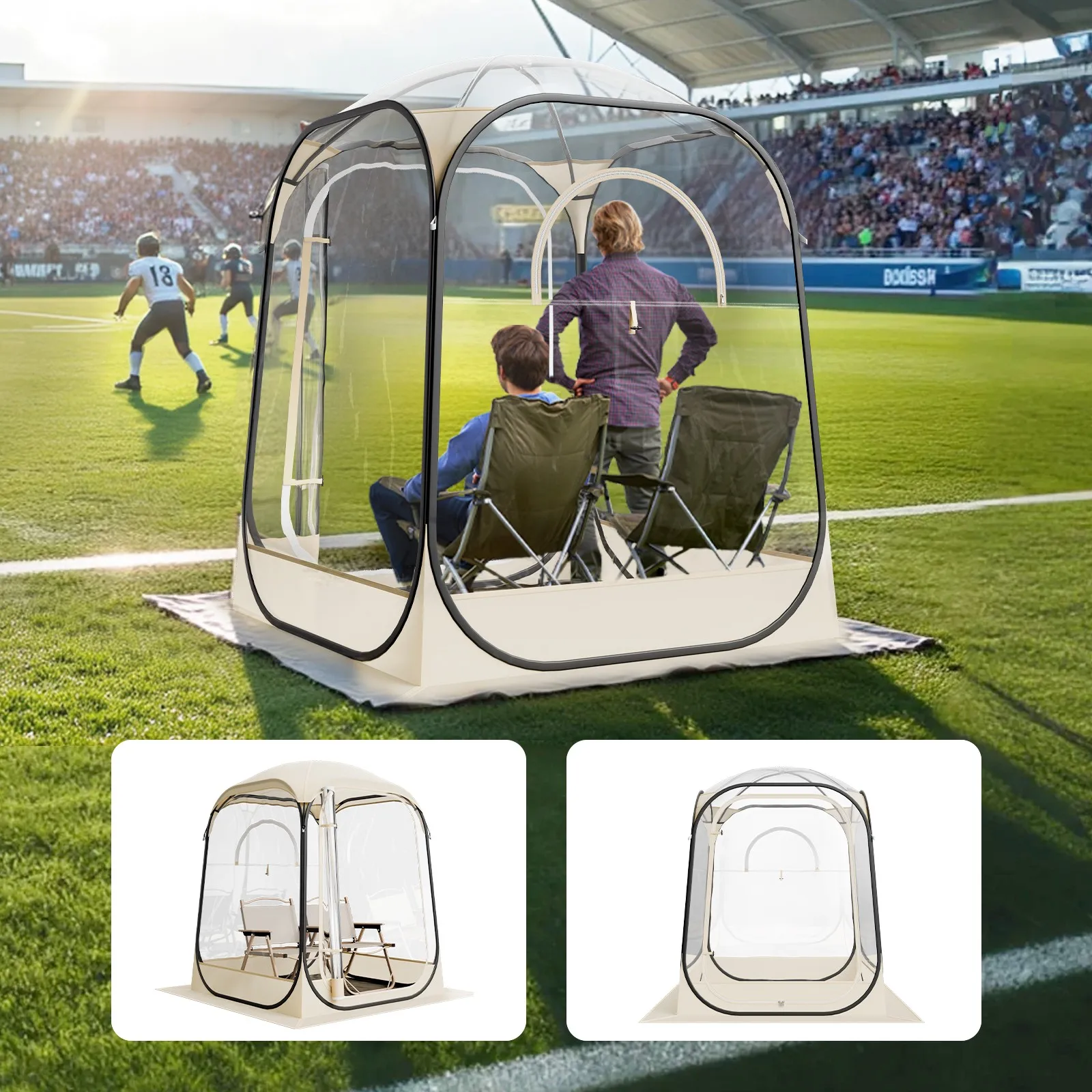 

Pop Up Sports Tent 50x50 Outdoor Clear Bubble Weather Resistant Canopy Portable Waterproof Shelter for Camping Hiking