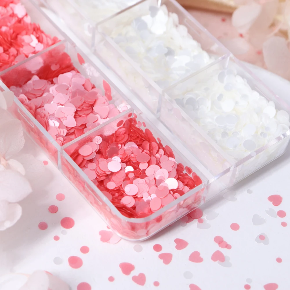 Pink White Nails Art Sequins Accessories Ultrathin Sakura Petal Round Hearts Flakes Spring Summer DIY Manicure Decals Decoration