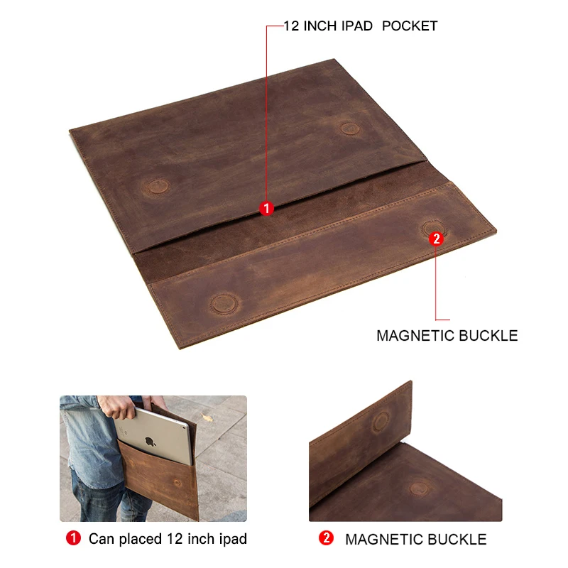 Genuine Leather Laptop Sleeve Case For ipad 12.9 inch case  MacBook 12inch Galaxy Tab 12 inch Tablet Sleeve Pouch
