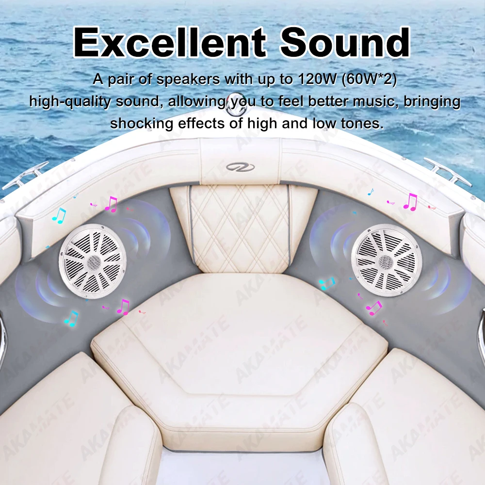 AKAMATE Boat Speaker 6.5inch Marine Sound System 4Ω Up to 120W Waterproof Flush Mount Widely for ATV UTV SPA RZR Swimming Pools