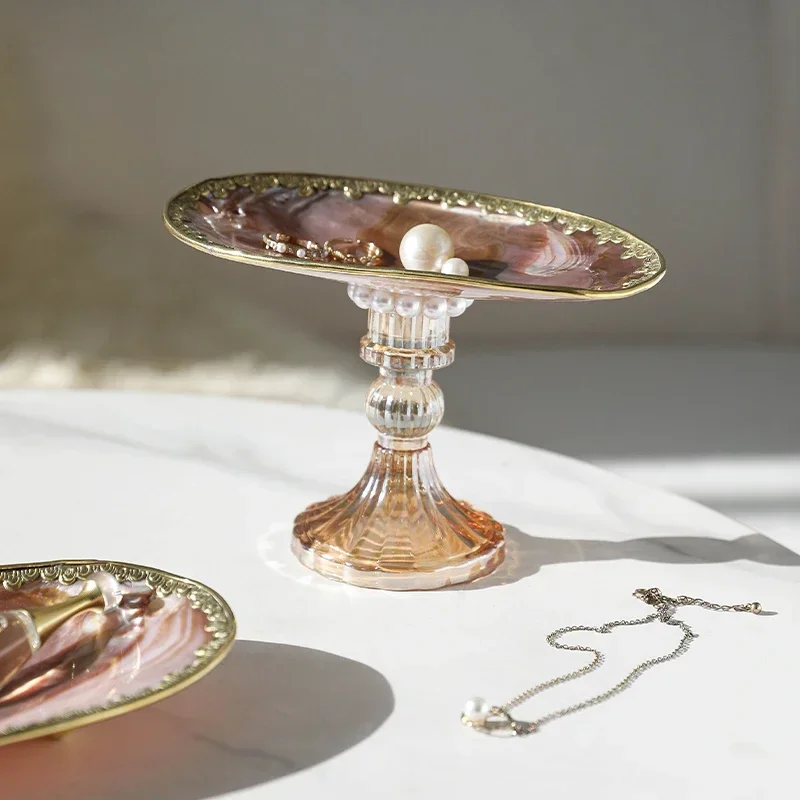 French Clam Shell Fruit Bowl | Gold Accent Pearl Serving Tray |Luxury Natural Decor Centerpiece | Elegant Dining Table Sculpture
