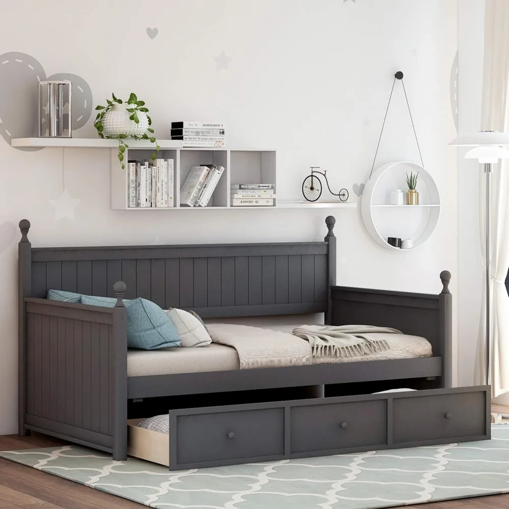

Wood Daybed with Three Drawers,Twin Size Daybed Bed Frame for Boys Girls Kids Adults Toddler,No Box Spring Needed,Gray