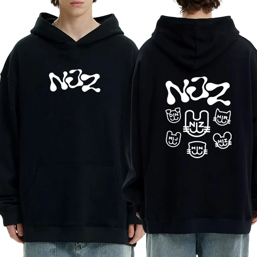 

New In NJZ Letter Pattern streetwear Hoodies Men Women Double Sided Printed Fleece Long sleeve Sweatshirts Loose Pullover Unisex