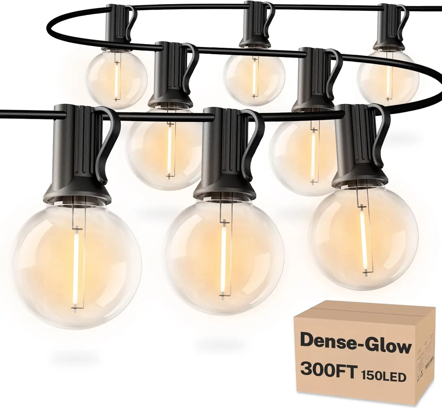 

300FT Outdoor String Lights with 156 Shatterproof LED Bulbs, Waterproof Connectable Dimmable Patio Lighting for Backyard, Warm White