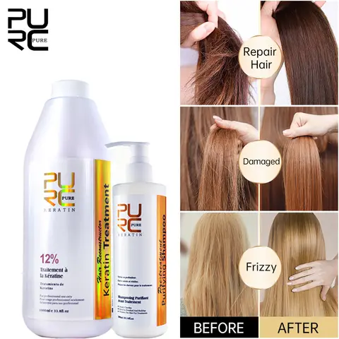 PURC 브라질 케라틴 헤어 트리트먼트 제품, 케라틴 헤어 스트레이트닝 크림, 300ML 스무딩 샴푸, 1000ml