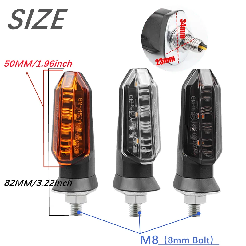 LED Motorcycle Turn Signals Lights 12V Flasher Amber Flashing Light Blinker Waterproof Signal Lamp 8mm Bolt For Honda for Suzuki