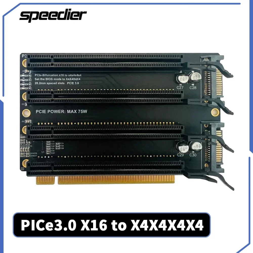 

PCI-E 3.0 X16 1 To 4 Split Card Gen3 Expansion Card X4X4X4X4 Bifurcation Adapter Card 1-to-4 Slot SATA Power Supply Port