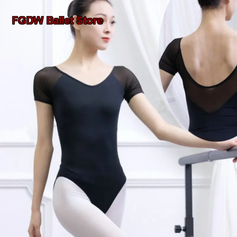 Children's Dance Short Sleeves Body Suit Milk Silk Mesh Adult Women's Long Sleeves Practice Leotard Three-Quarter Sleeves Kids