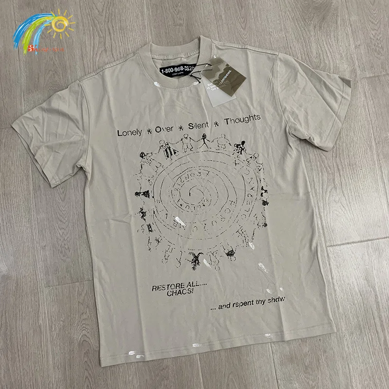

25SS New Style Abstract Sketch Printing Lost Intricacy T-Shirt Men Women High Quality Cotton Oversized Cement White Graffiti Tee