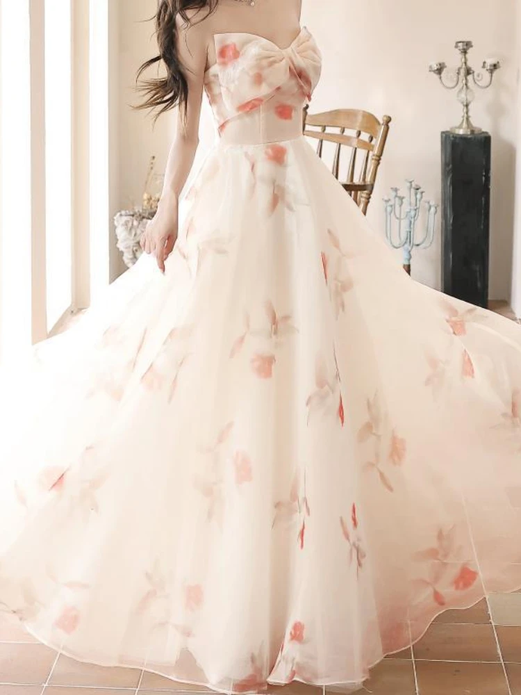 Robe de Soirée Personnalisée avec Nministériels d Imprimé de Fleurs Françaises, Sans Bretelles, Taille Slim, pour ixd'Anniversaire, Mariage, Élégante, Éducative