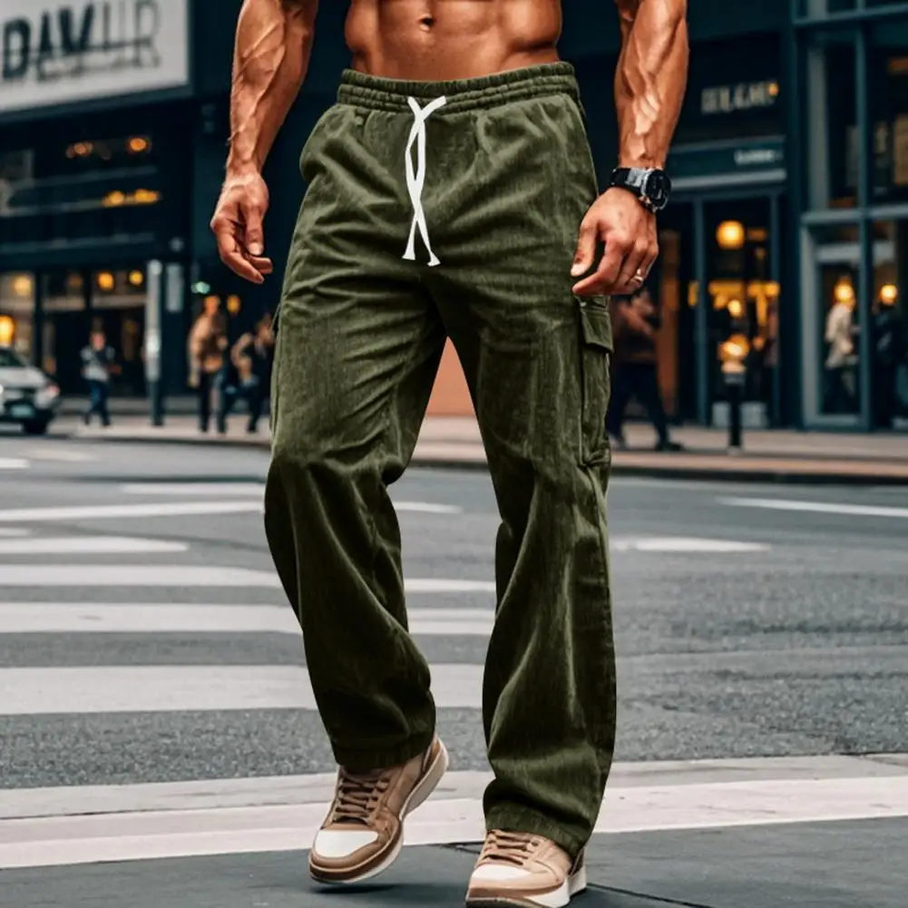 Pantalon cargo droit de style américain rétro pour hommes, pantalon de survêtement, poches à taille élastique, vêtements, activités de sport, ficelle de proximité