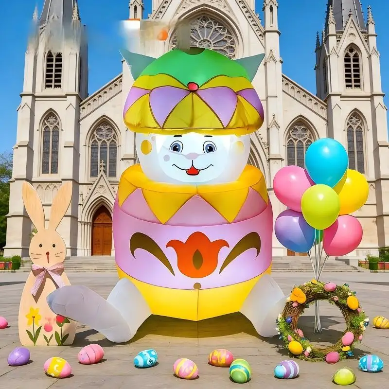 

1.5M/5FT Outdoor Holiday Decorations Easter Inflatable Rabbit in Egg Decor with LED Light Model Garden Party Prop Ornament