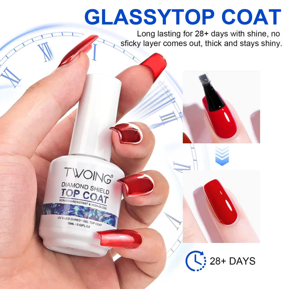 TWOING 15ml Top Coat Súper Brillante Nuevo, Sello Brillante sin Limpieza, Acabado de Gel para Manicura de Salón 4