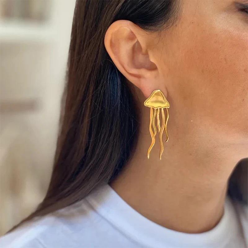 ROXI | Gold Jellyfish Earrings for Women. Stainless Steel. Personalized Jewelry. Fashion 2024