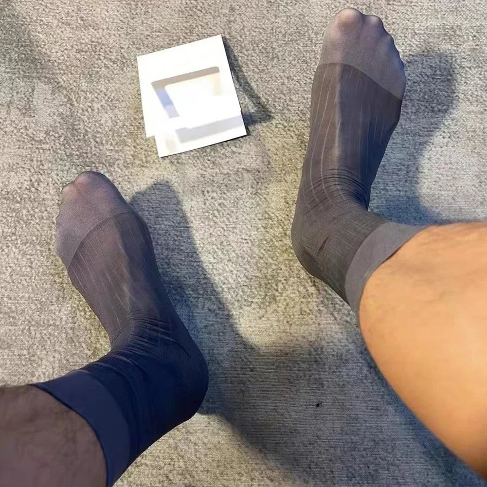 

New Mens Summer Wide Striped Tube Socks Thin Socks Daily Business Formal Seamless Dress Socks Silk Japanese Slim Male Socks