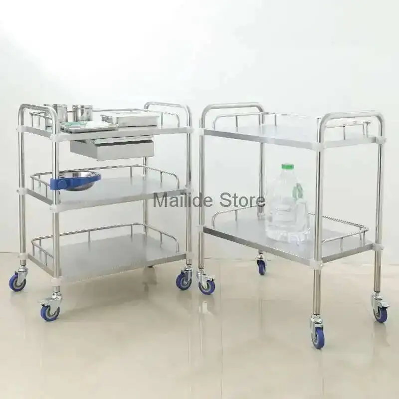 عربات صالون حديثة من الفولاذ المقاوم للصدأ لصالونات التجميل عربة أدوات طبية أثاث الصالون الإبداعي عربة تخزين متنقلة للمستشفى