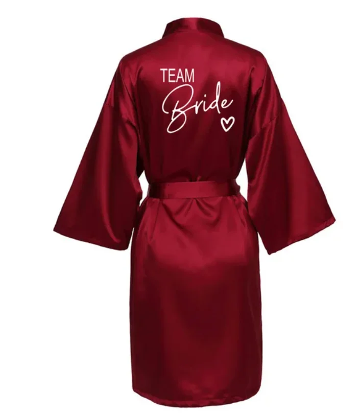 Wedding Party Team Bride Robe With Black Letters Kimono Satin Pajamas Bridesmaid Bathrobe SP003