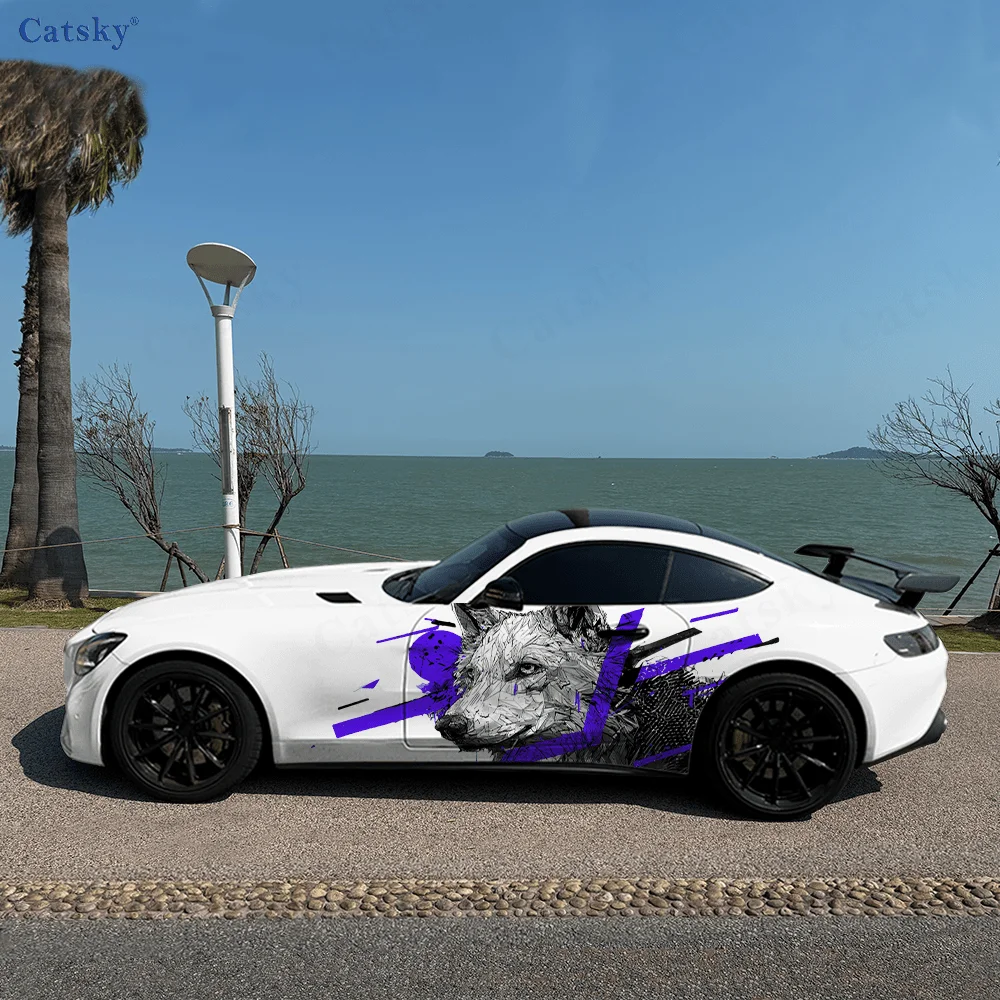 Colorful Wolves Splatters Car Side Sticker Decor,PVC Waterproof Scratch Resistant Decal, Car Protection, Auto Accessories Gift
