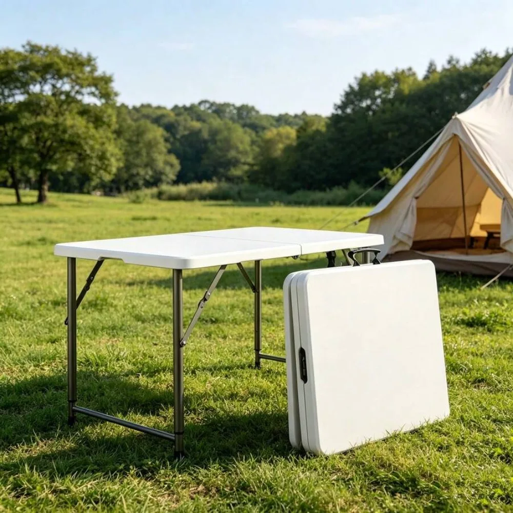 Foldable Portable Camping Table Adjustable Height Carry Handle Lightweight Steel Frame Indoor Outdoor Picnic Party Dining Patio Beach RV Travel Easy Setup Holds 100 Lbs Multiple Sizes Laptop Stand Work From Home
