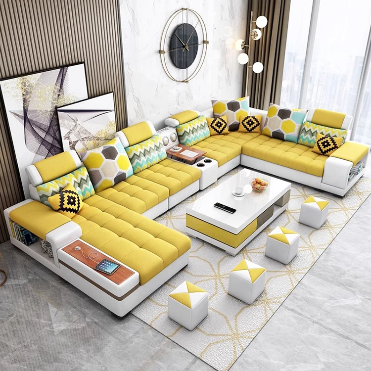 

#For Modern Fabric U-Shaped Sofa Multifunctional Corner Sofa Combination Living Room Furniture Sofa Set With Music Speaker*