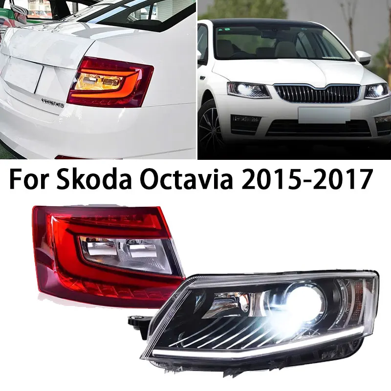 

Передняя фара с задним фонарем для Skoda Octavia светодиодный, фары 2015-2017, фары DRL, сигнал поворота, фара дальнего света, объектив проектора Angel Eye