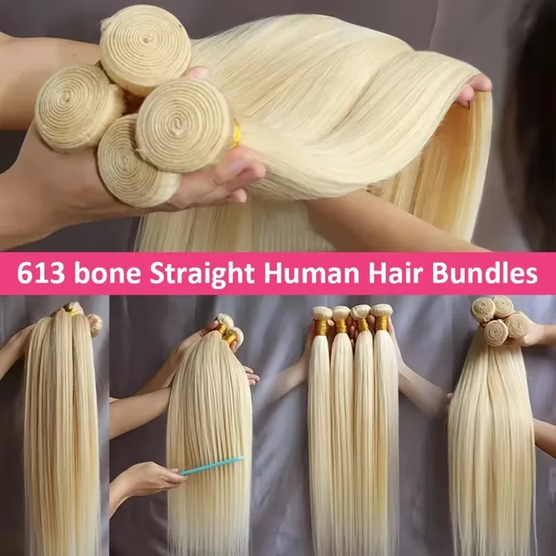 Paquetes de Cabello Humano Rubio 613, Extensiones de Cabello Liso 613 de 24, 26, 28, 30 Pulgadas, 1/3/4 Paquetes, Grado 12A, Cabello Virgen Vietnamita Sin Procesar para Mujeres