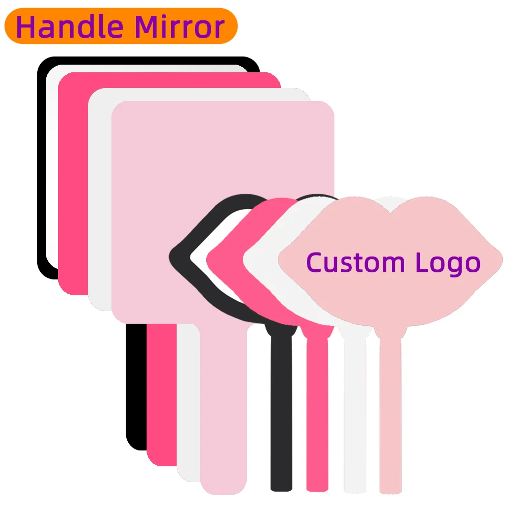 Hand Mirror Custom Logo Eyelash Extension Salon Personalized Square Lip Shape Hand Hold Mirror Lash Artist Salon Accessories