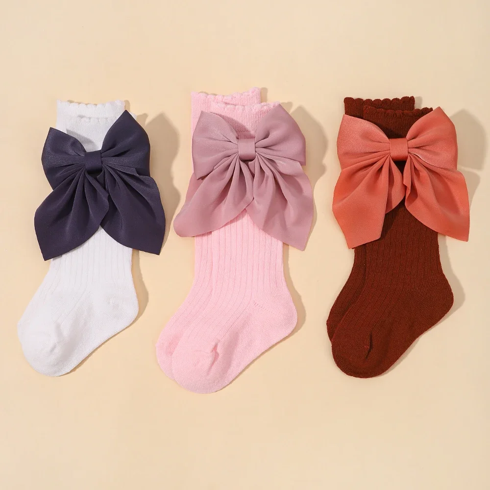 

3Pcs/Set Cute 6-10 Years Kids Solid Bows Soft Knit Socks Hairpin Set Socks for Girls Baby Hair Accessories Hairclip Child Gift