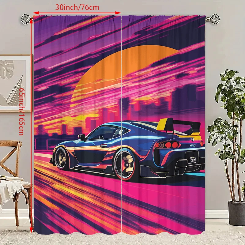 2PCS- Fast & Furious - Printed curtain - Polyester material - suitable for bedrooms, living rooms, study rooms, private Spaces