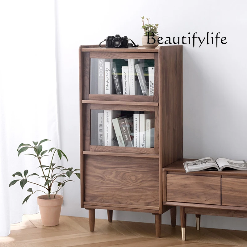 North American Black Walnut Dining Side Nordic Living Room Sofa Side Cabinet Glass Door Bookcase Flip Three Doors