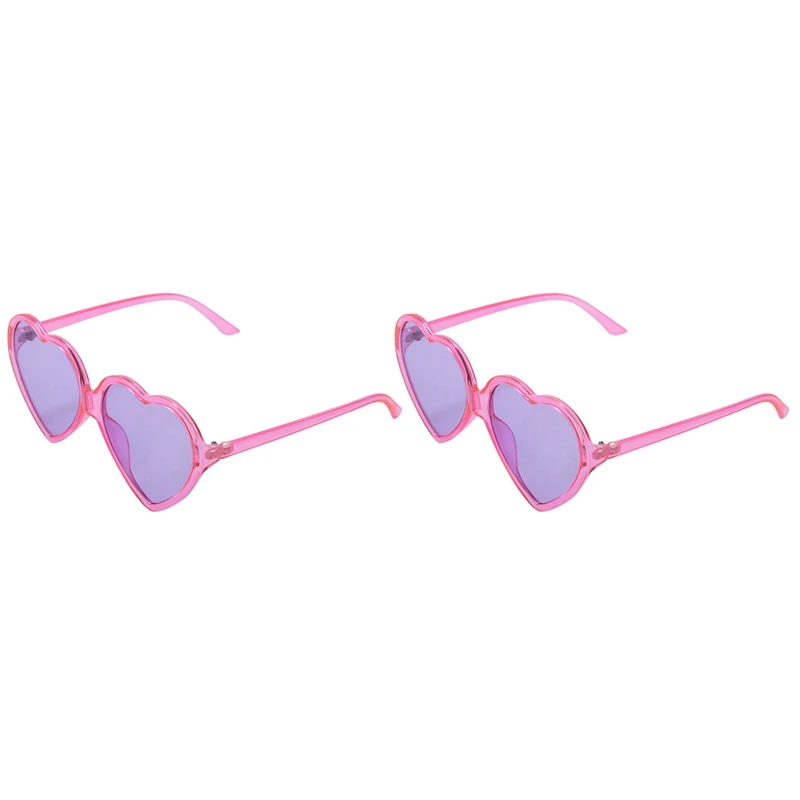 

2X 90S Vintage Glasses Fashion Large Women Lady Girls Oversized Heart Shaped Retro Sunglasses Cute Love Eyewear(Purple)