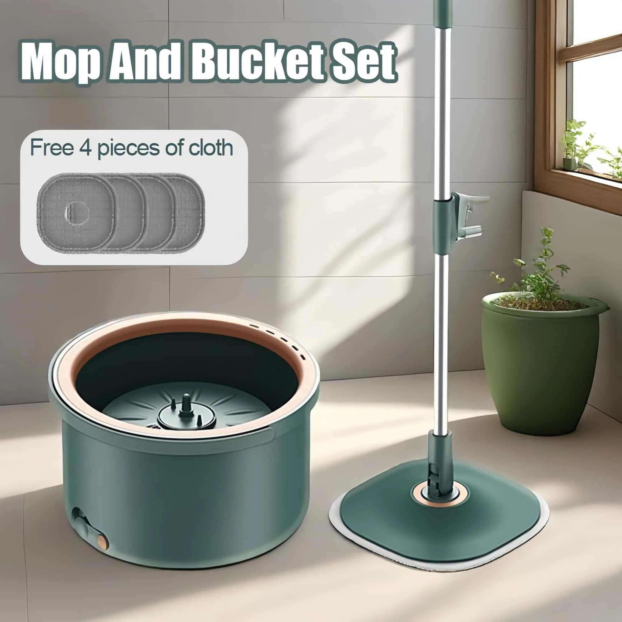 Leifheit Spin Mop Set with 4 Replacement Heads - Microfiber Cleaning Bucket