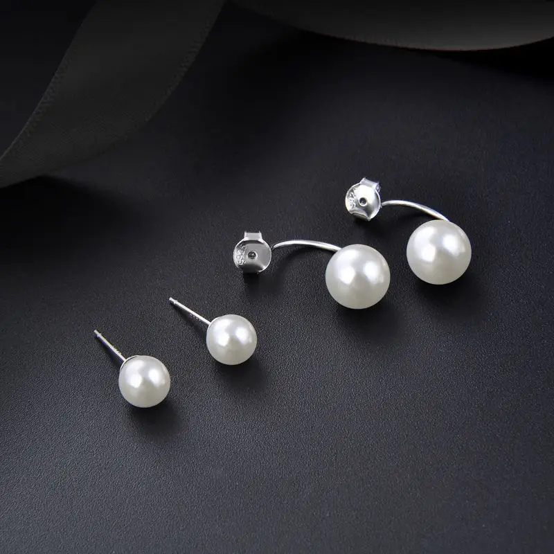 Solid 925 Sterling Silver Woman\'s New Jewelry Fashion U Shape Pearl Stud Earrings FQL23706