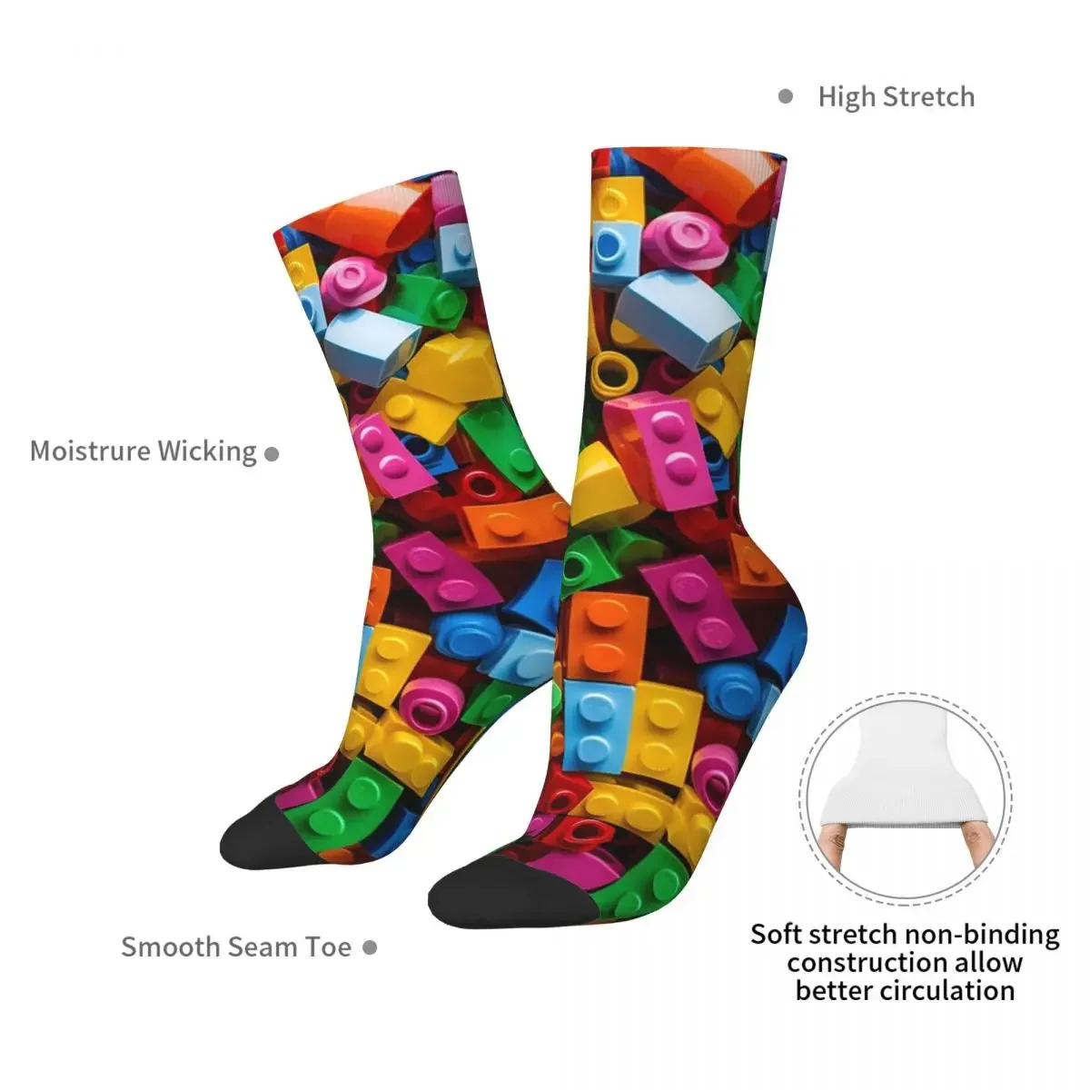 Lego Texture 2 Socks Harajuku High Quality Stockings All Season Long Socks Accessories for Man's Woman's Gifts