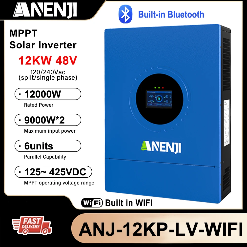 12KW 48V Hybrid Solar Inverter  Pure Sine Ware Inverter Parallel 6 units 9000W*2 PV 125-425VDC With WiFi ﻿
