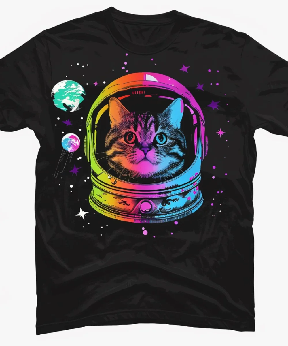 Adorabile gatto nello spazio esterno Design Cosmic Cat in Spacesuit Tee camicie stile Unisex per donna uomo  Streetwear Y2k