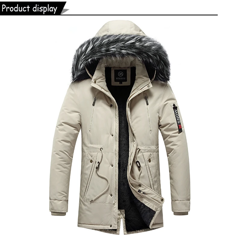 

New Winter Men Windproof Fleece Warm Detachable Hooded Parka Jacket Men Solid Zipper Outdoor Casual Fashion Jacket Male Coat