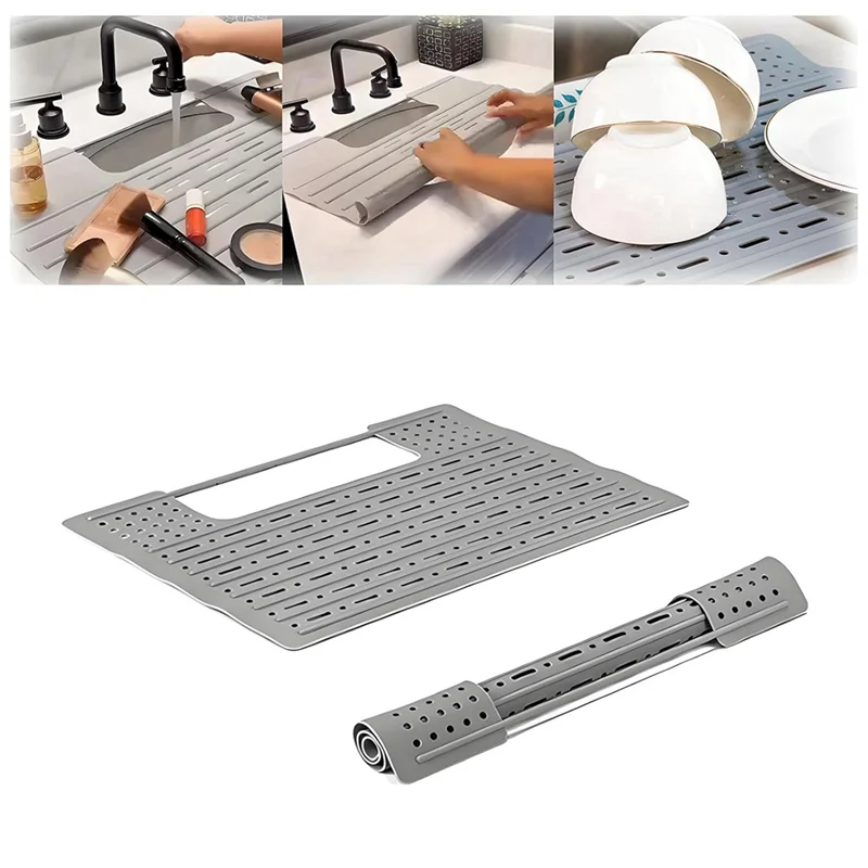 

AA86 Foldable Silicone Sink Cover Mat, Bathroom Countertop Foldable Sink Cover, Silicone Mat