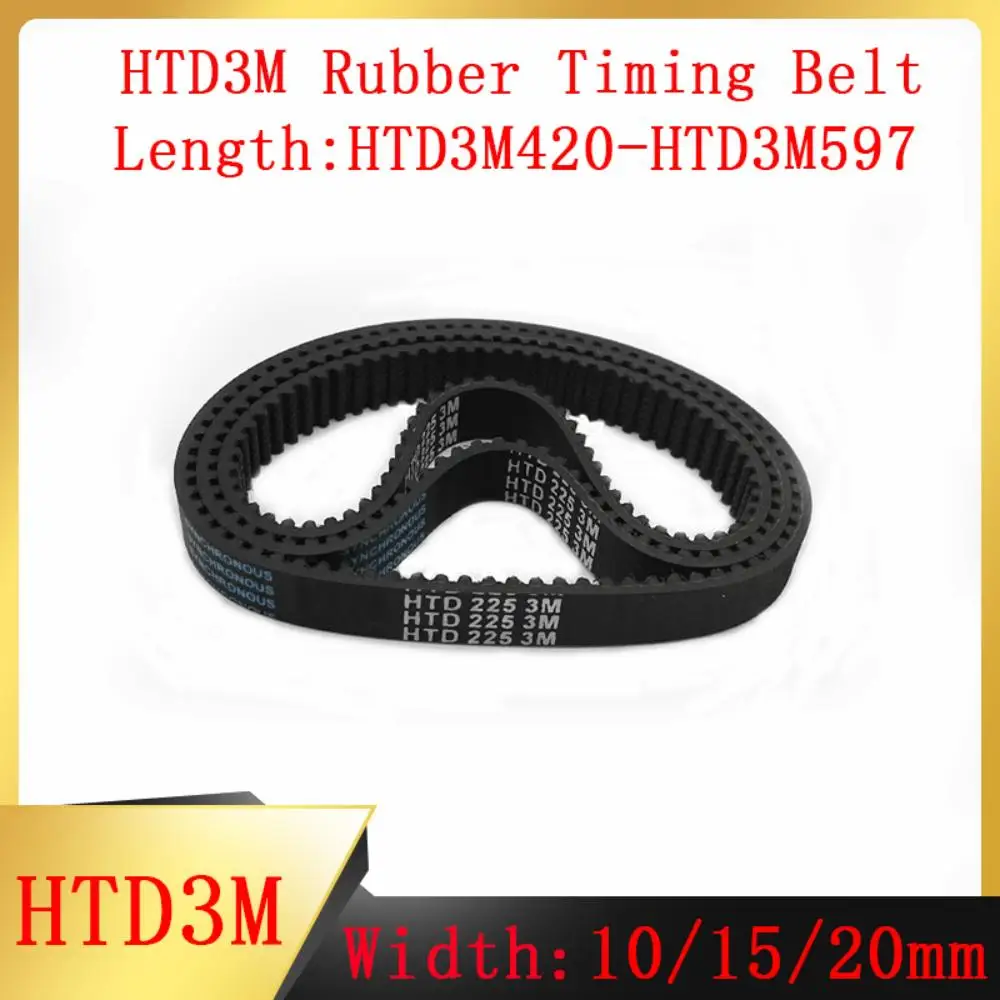 Rubber Synchronous Belt HTD 3M Bandwidth 10mm 15mm 20mm Length HTD3M420~HTD3M597 Pitch 3mm Closed-loop Transmission Toothed Belt